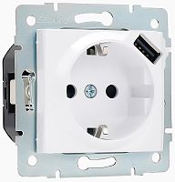 Розетка с заземлением +1хUSB без рамки Lezard Karina 1-м. белый картинка